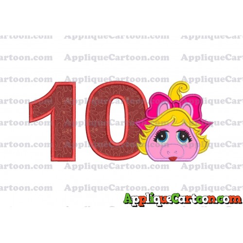 Miss Piggy Muppet Baby Head 01 Applique Embroidery Design Birthday Number 10