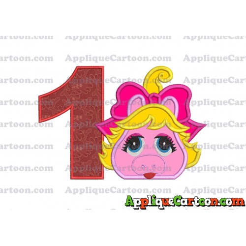 Miss Piggy Muppet Baby Head 01 Applique Embroidery Design Birthday Number 1