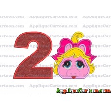 Miss Piggy Muppet Baby Head 01 Applique Embroidery Design Birthday Number 2