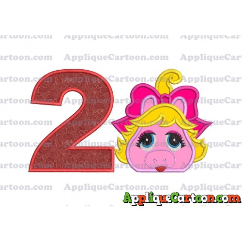 Miss Piggy Muppet Baby Head 01 Applique Embroidery Design Birthday Number 2