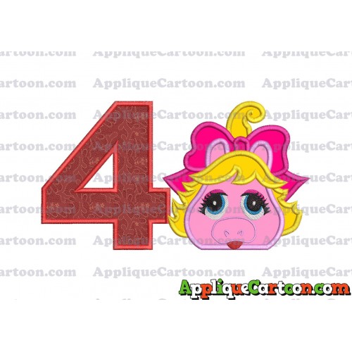 Miss Piggy Muppet Baby Head 01 Applique Embroidery Design Birthday Number 4
