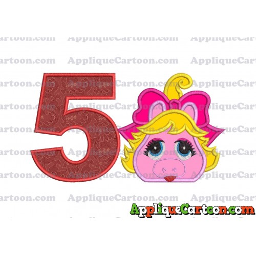 Miss Piggy Muppet Baby Head 01 Applique Embroidery Design Birthday Number 5