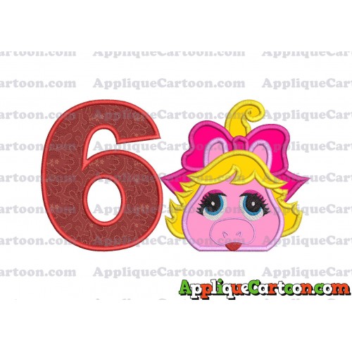 Miss Piggy Muppet Baby Head 01 Applique Embroidery Design Birthday Number 6