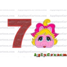 Miss Piggy Muppet Baby Head 01 Applique Embroidery Design Birthday Number 7
