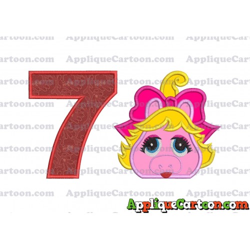 Miss Piggy Muppet Baby Head 01 Applique Embroidery Design Birthday Number 7
