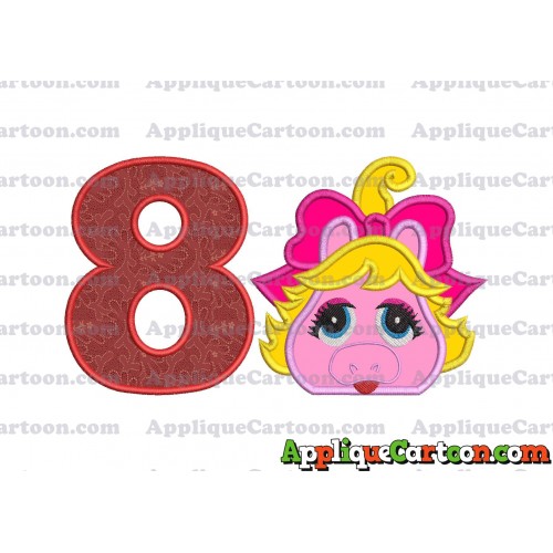 Miss Piggy Muppet Baby Head 01 Applique Embroidery Design Birthday Number 8