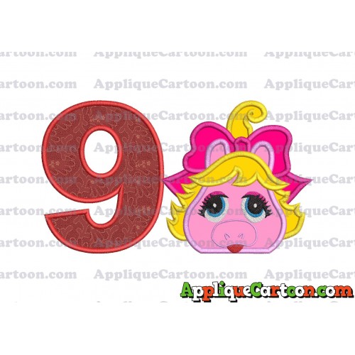 Miss Piggy Muppet Baby Head 01 Applique Embroidery Design Birthday Number 9