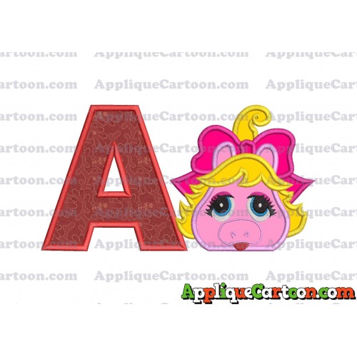 Miss Piggy Muppet Baby Head 01 Applique Embroidery Design With Alphabet A