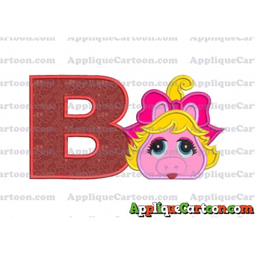 Miss Piggy Muppet Baby Head 01 Applique Embroidery Design With Alphabet B