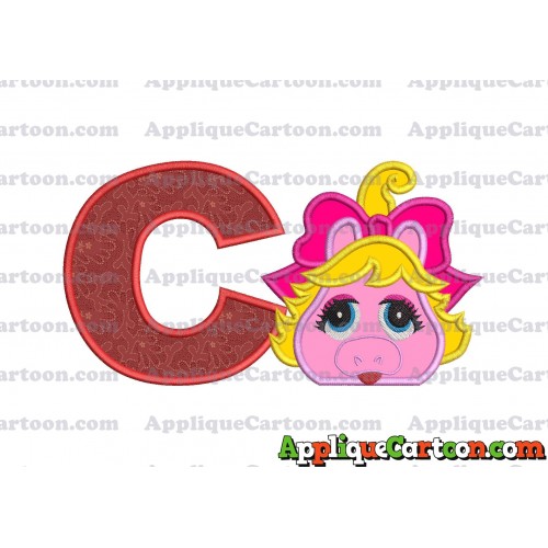 Miss Piggy Muppet Baby Head 01 Applique Embroidery Design With Alphabet C