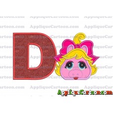 Miss Piggy Muppet Baby Head 01 Applique Embroidery Design With Alphabet D