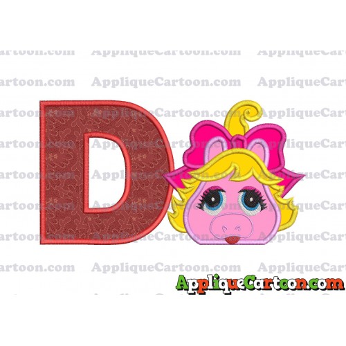 Miss Piggy Muppet Baby Head 01 Applique Embroidery Design With Alphabet D