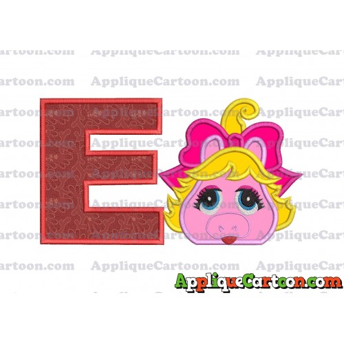 Miss Piggy Muppet Baby Head 01 Applique Embroidery Design With Alphabet E