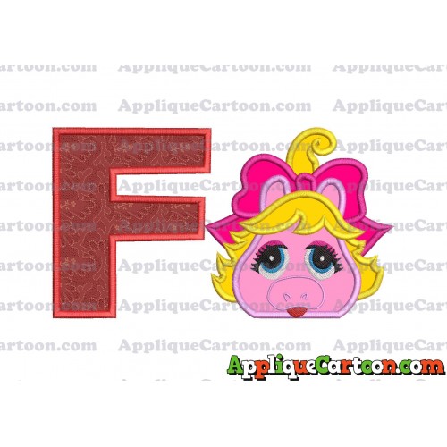 Miss Piggy Muppet Baby Head 01 Applique Embroidery Design With Alphabet F