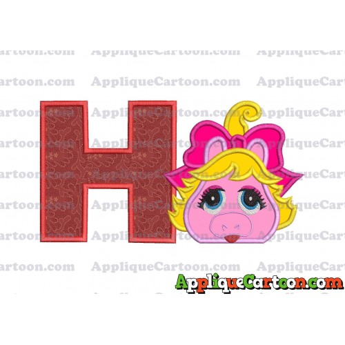 Miss Piggy Muppet Baby Head 01 Applique Embroidery Design With Alphabet H