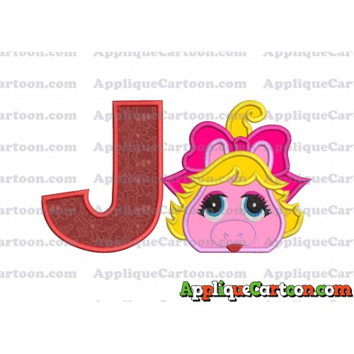 Miss Piggy Muppet Baby Head 01 Applique Embroidery Design With Alphabet J