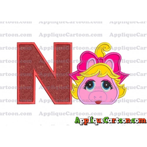 Miss Piggy Muppet Baby Head 01 Applique Embroidery Design With Alphabet N