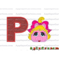 Miss Piggy Muppet Baby Head 01 Applique Embroidery Design With Alphabet P