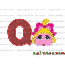 Miss Piggy Muppet Baby Head 01 Applique Embroidery Design With Alphabet Q