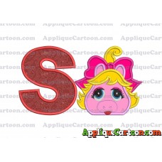 Miss Piggy Muppet Baby Head 01 Applique Embroidery Design With Alphabet S