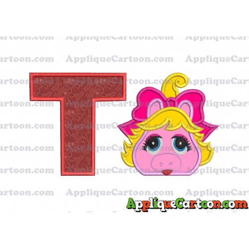 Miss Piggy Muppet Baby Head 01 Applique Embroidery Design With Alphabet T