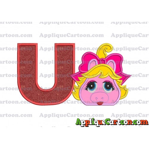 Miss Piggy Muppet Baby Head 01 Applique Embroidery Design With Alphabet U