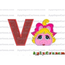 Miss Piggy Muppet Baby Head 01 Applique Embroidery Design With Alphabet V