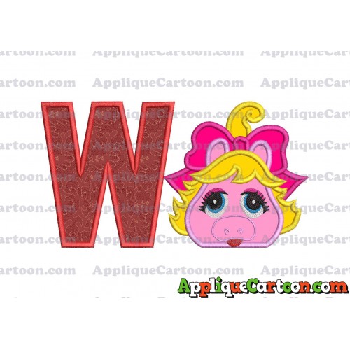 Miss Piggy Muppet Baby Head 01 Applique Embroidery Design With Alphabet W