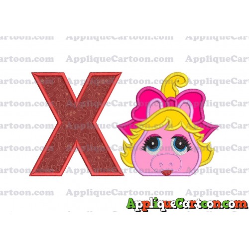 Miss Piggy Muppet Baby Head 01 Applique Embroidery Design With Alphabet X