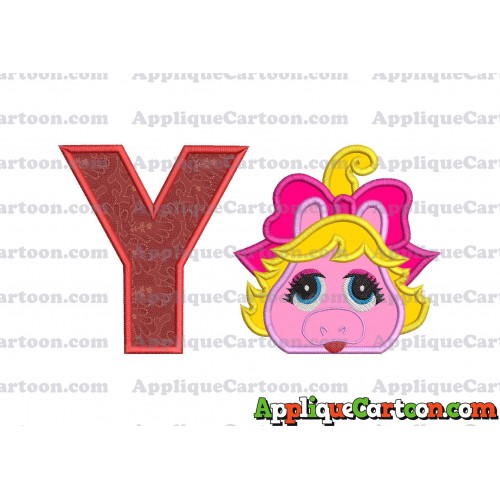 Miss Piggy Muppet Baby Head 01 Applique Embroidery Design With Alphabet Y