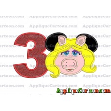 Miss Piggy Sesame Street Ears Applique Embroidery Design Birthday Number 3