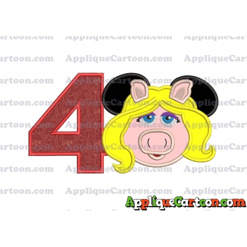 Miss Piggy Sesame Street Ears Applique Embroidery Design Birthday Number 4
