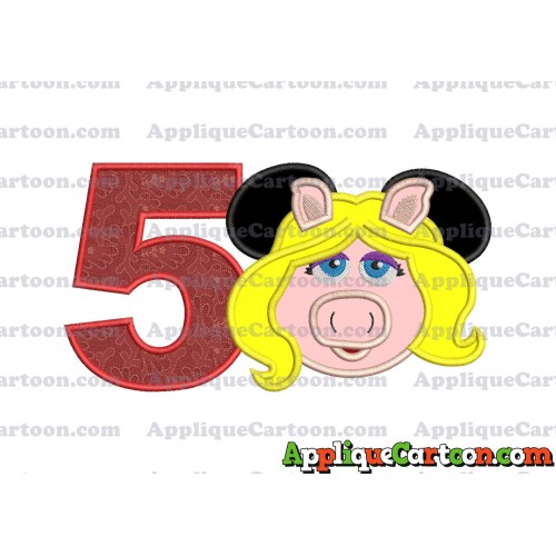Miss Piggy Sesame Street Ears Applique Embroidery Design Birthday Number 5