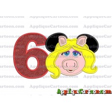 Miss Piggy Sesame Street Ears Applique Embroidery Design Birthday Number 6