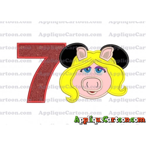 Miss Piggy Sesame Street Ears Applique Embroidery Design Birthday Number 7