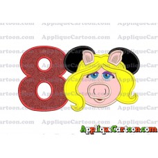 Miss Piggy Sesame Street Ears Applique Embroidery Design Birthday Number 8
