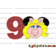 Miss Piggy Sesame Street Ears Applique Embroidery Design Birthday Number 9