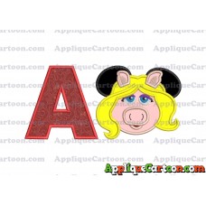 Miss Piggy Sesame Street Ears Applique Embroidery Design With Alphabet A