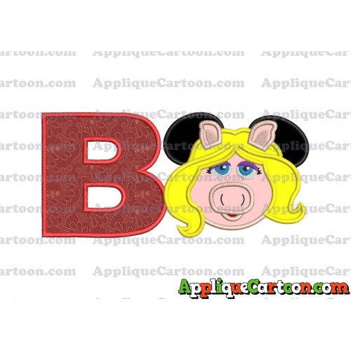 Miss Piggy Sesame Street Ears Applique Embroidery Design With Alphabet B