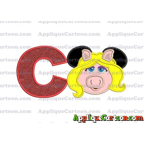 Miss Piggy Sesame Street Ears Applique Embroidery Design With Alphabet C