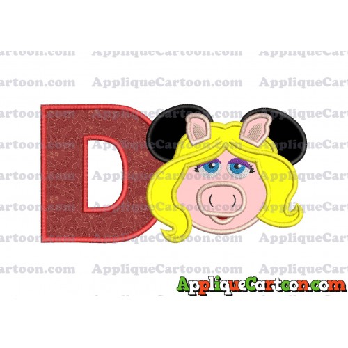 Miss Piggy Sesame Street Ears Applique Embroidery Design With Alphabet D