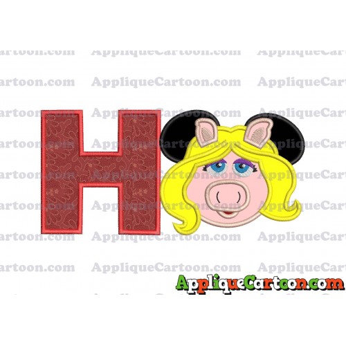 Miss Piggy Sesame Street Ears Applique Embroidery Design With Alphabet H