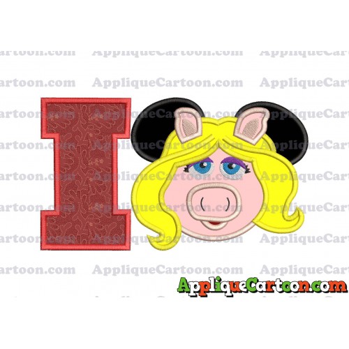 Miss Piggy Sesame Street Ears Applique Embroidery Design With Alphabet I