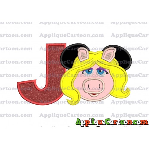 Miss Piggy Sesame Street Ears Applique Embroidery Design With Alphabet J
