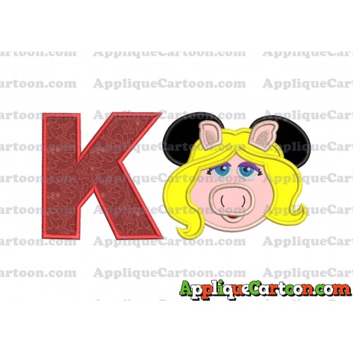 Miss Piggy Sesame Street Ears Applique Embroidery Design With Alphabet K