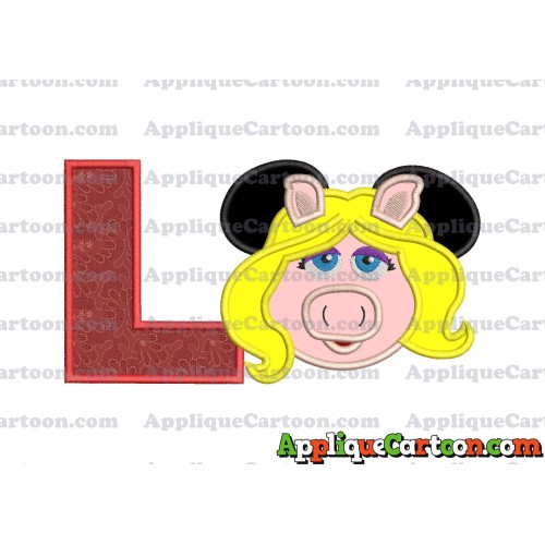 Miss Piggy Sesame Street Ears Applique Embroidery Design With Alphabet L