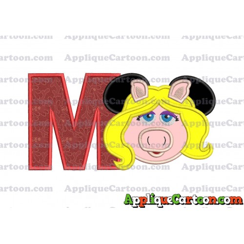 Miss Piggy Sesame Street Ears Applique Embroidery Design With Alphabet M