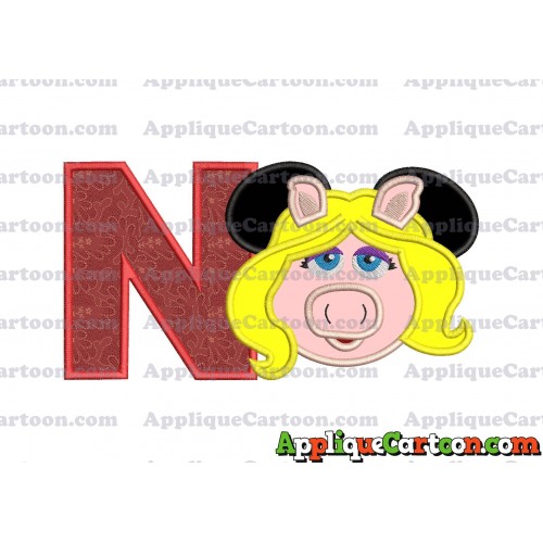 Miss Piggy Sesame Street Ears Applique Embroidery Design With Alphabet N
