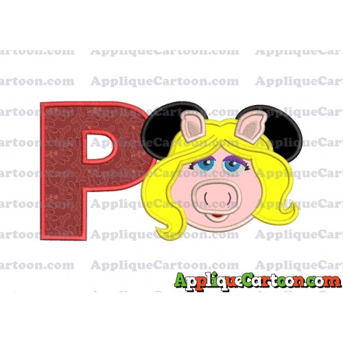 Miss Piggy Sesame Street Ears Applique Embroidery Design With Alphabet P