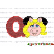 Miss Piggy Sesame Street Ears Applique Embroidery Design With Alphabet Q
